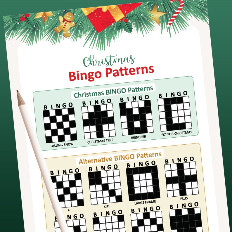 Christmas Bingo Patterns Bingo Game Patterns Winning Bingo Etsy