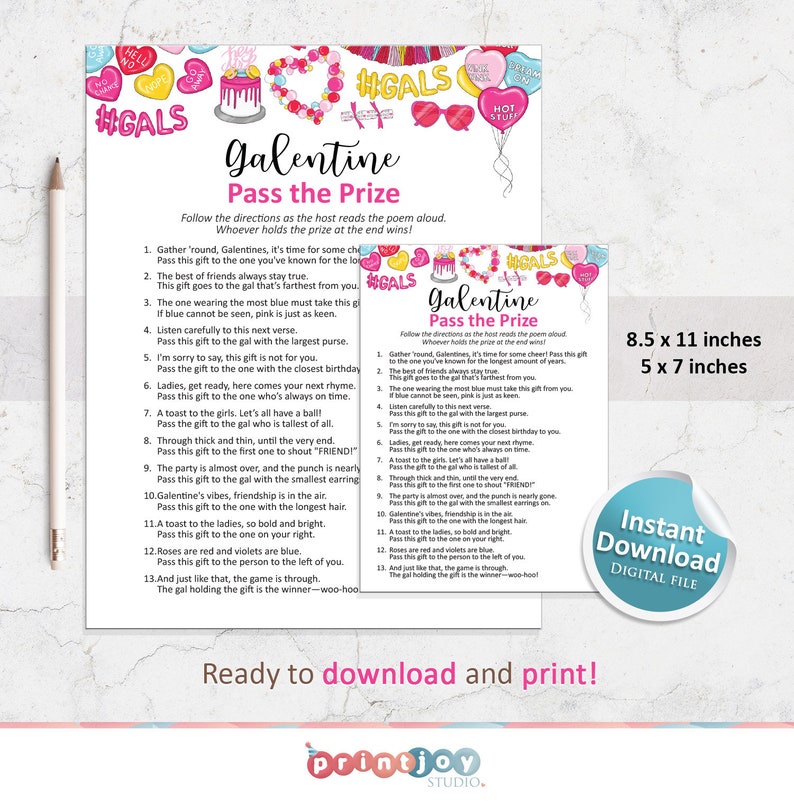 Pass the prize, Galentines games download, Pass the gift game, Galentines game, Pass the parcel, Pass the present game, Galentines Day image 2