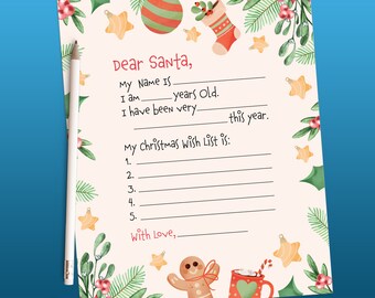 Easy to print letter to Santa, Christmas wish list, Santa letter, Christmas Letters, Dear Santa, Santa cookie and milk letter, Santa List
