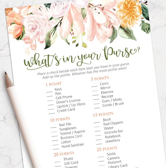 Baby Shower Games Printable What's in Your Purse Game | Etsy