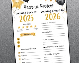 Year in Review, New year party games, Year at a glance, New years eve games, New years games, NYE games, Printable games, New year goals