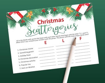 Printable Christmas Scattergories game, Christmas adult party, Christmas games, Instant Download
