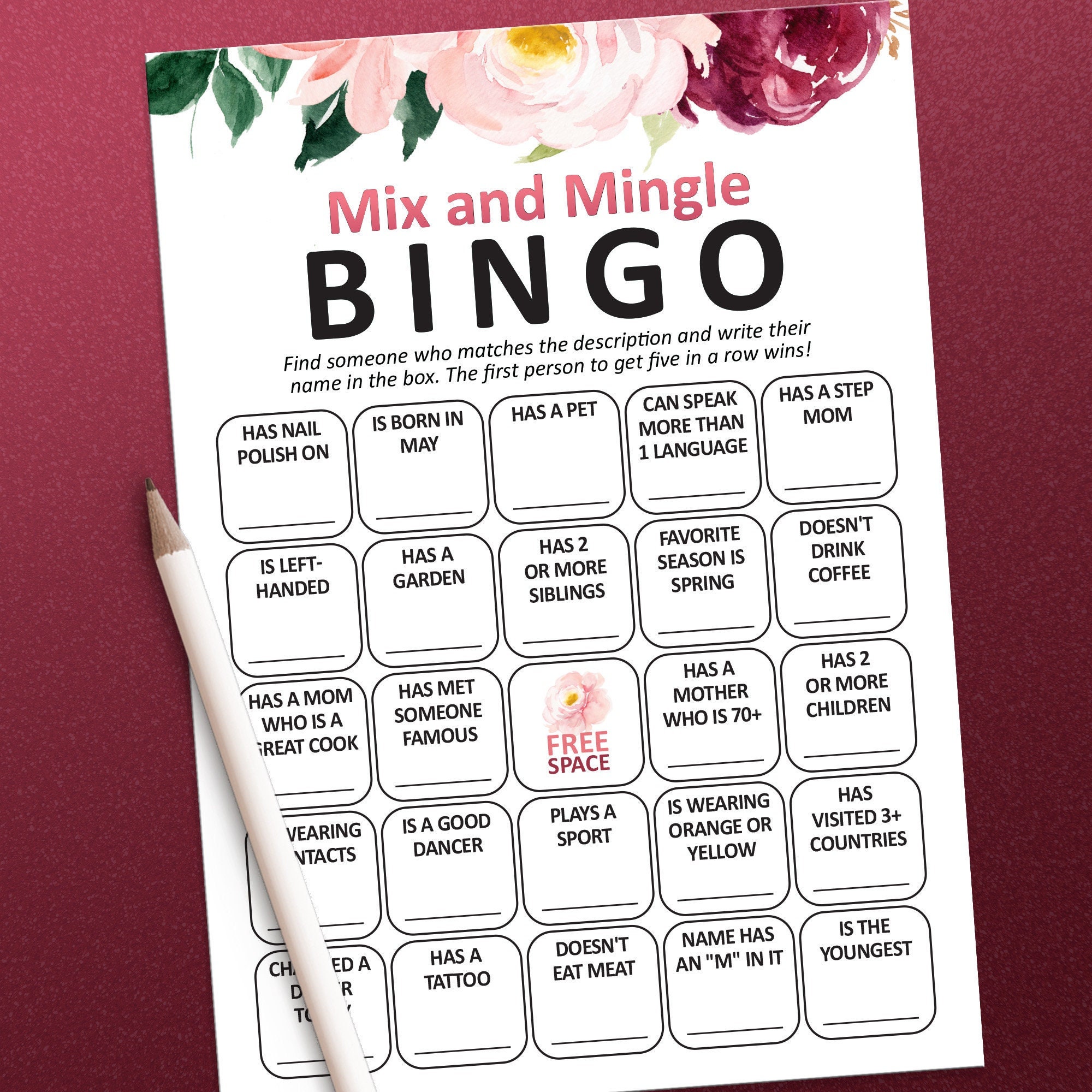 Mix and mingle bingo, Mother's Day adult games, Find the guest game, Icebreaker games, Mother's Day brunch,  Icebreaker bingo, Mingle bingo