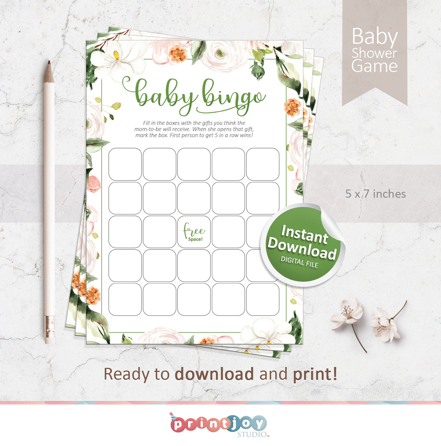 Printable Baby Shower Bingo Floral baby shower games | Etsy