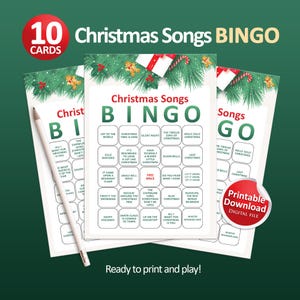 Weihnachtsmusik-Bingo, Weihnachtsfeier-Spiele, Weihnachts-Ausdrucke, Familienspiele, Weihnachten im Juli, Familienspiele, Feiertagsbingo