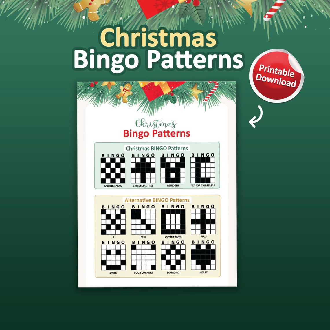 Christmas Bingo Patterns Bingo Game Patterns Winning Bingo Etsy