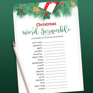 Printable Christmas Word Scramble game, Christmas games, Christmas party game, Instant Download