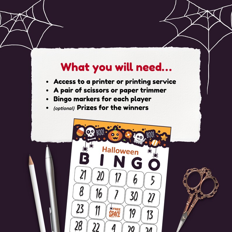 Peut inclure: Un carton de bingo d'Halloween imprimable avec un design festif orange, noir et blanc. Le carton comporte les num&eacute;ros de 1 &agrave; 30, une case gratuite et un th&egrave;me d'Halloween.