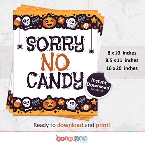 Sorry No Candy Sign Printable Halloween Sign Halloween Door Sign Sorry No Candy Sign Printable Halloween Sign Halloween Door Sign