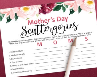 Printable Mothers day games, Scattergories game for Mother's day, Printable games, Mothers day gift ideas, Family games