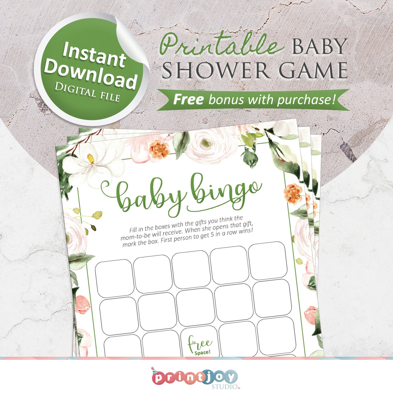 Printable Baby Shower Bingo Floral baby shower games | Etsy