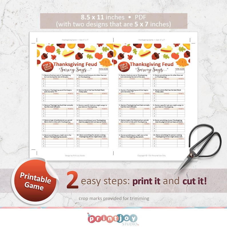 Thanksgiving Family Feud game, Thanksgiving games, Friendsgiving game, Thanksgiving printable image 3