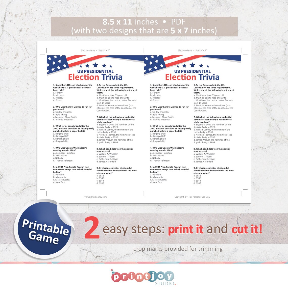 Election Trivia game election party games election night Etsy