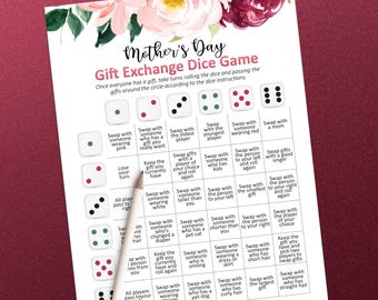 Mother’s Day gift exchange game, Mothers day games, Dice games, Gift swap game, Gift exchange ideas, Pass the prize, Party games, PDF