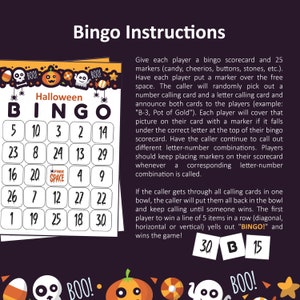 Peut inclure: Jeu de bingo d'Halloween sur le th&egrave;me de l'horreur. Le plateau de jeu comporte 25 cases avec des num&eacute;ros et une case gratuite. Les instructions expliquent comment jouer au jeu en utilisant des cartes d'appel avec des lettres et des num&eacute;ros.