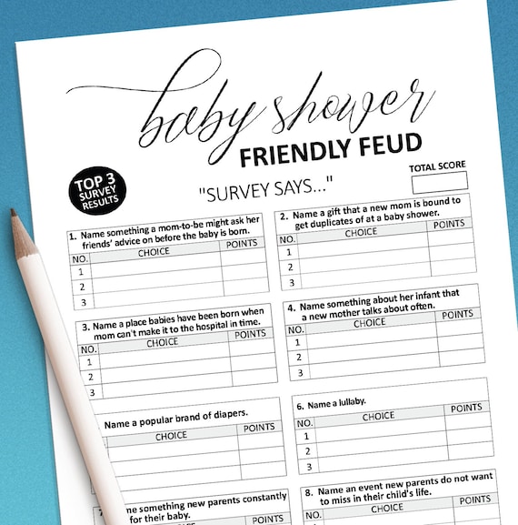 Baby Shower Feud Game, Baby Shower games, Printable game, Gender neutral baby shower, Baby shower ideas, Friendly feud, Digital download
