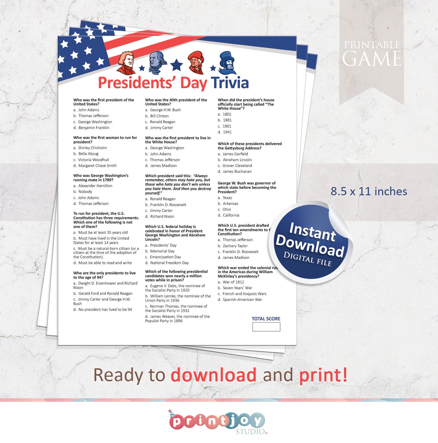 presidents day trivia game, presidents day game, us presidents