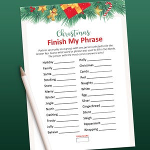 Finish my phrase Christmas, Christmas party game, Christmas finish that phrase, Finish the phrase, Christmas games, Printable holiday games