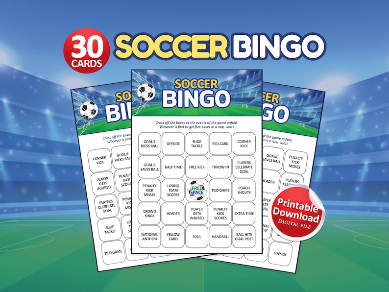 サッカービンゴカード、サッカーパーティーゲーム、印刷可能なパーティーゲーム、フットボール観戦パーティー、試合日のサッカー、サッカー誕生日、サッカー印刷物 画像 1