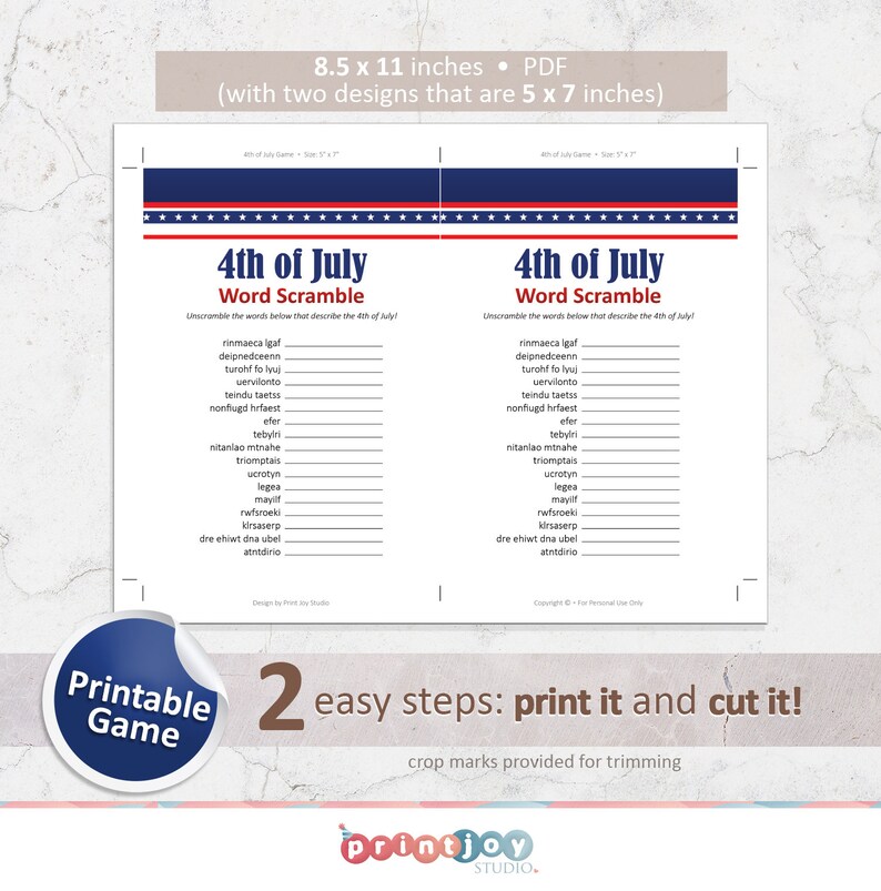 4th of July Printable Game Fourth of July Party Ideas Word | Etsy