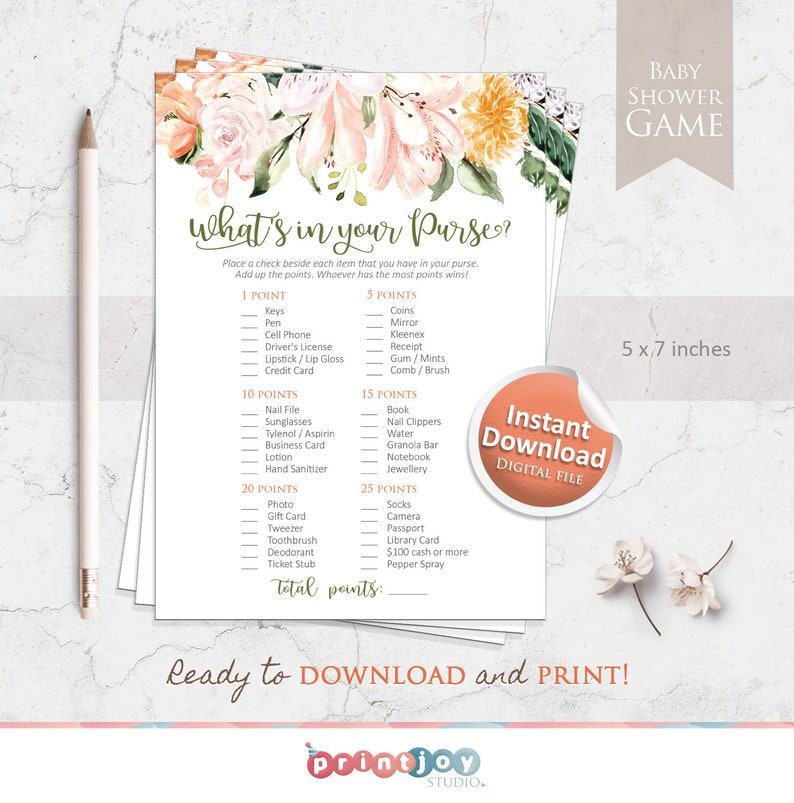 Baby Shower Games Printable What's in Your Purse Game - Etsy