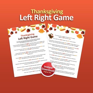 Puede incluir: Un juego de izquierda y derecha imprimible con tem&aacute;tica de Acci&oacute;n de Gracias para ni&ntilde;os. El juego presenta una historia sobre una familia que prepara la cena de Acci&oacute;n de Gracias. La historia incluye instrucciones para girar a la izquierda o a la derecha, lo que lo convierte en un juego divertido e interactivo para los ni&ntilde;os.