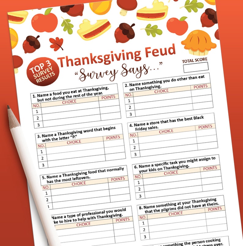 Thanksgiving Family Feud game, Thanksgiving games, Friendsgiving game, Thanksgiving printable image 1