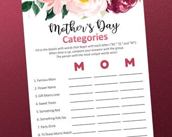Mother’s Day Game, Printable Mother's Day Party Games, Mom Game, Mother’s Day Activity, Mother's Day brunch, Ladies night games