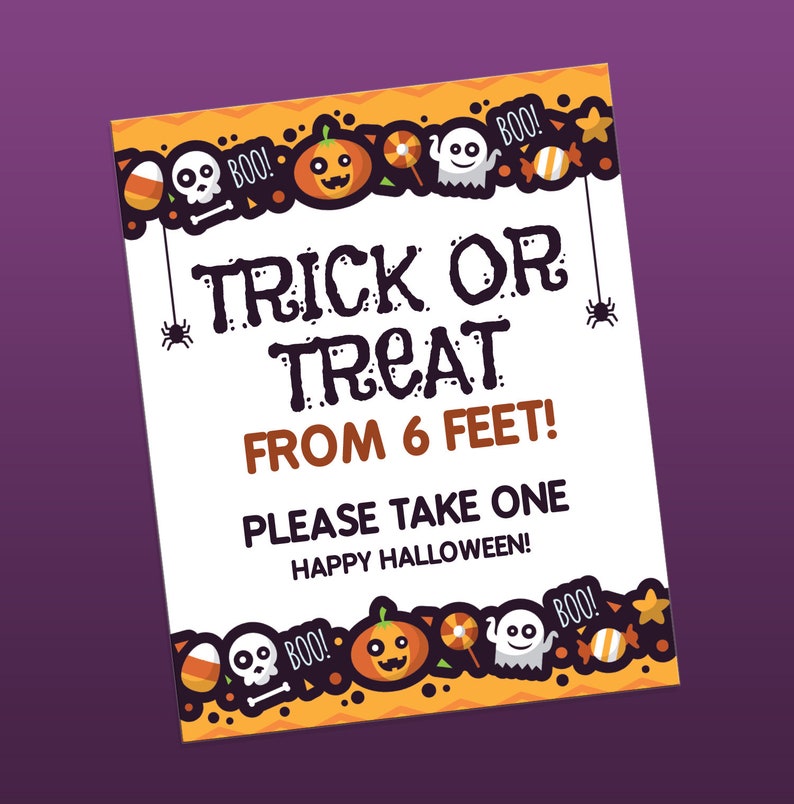 Trick or treat from 6 feet sign Printable Halloween Sign