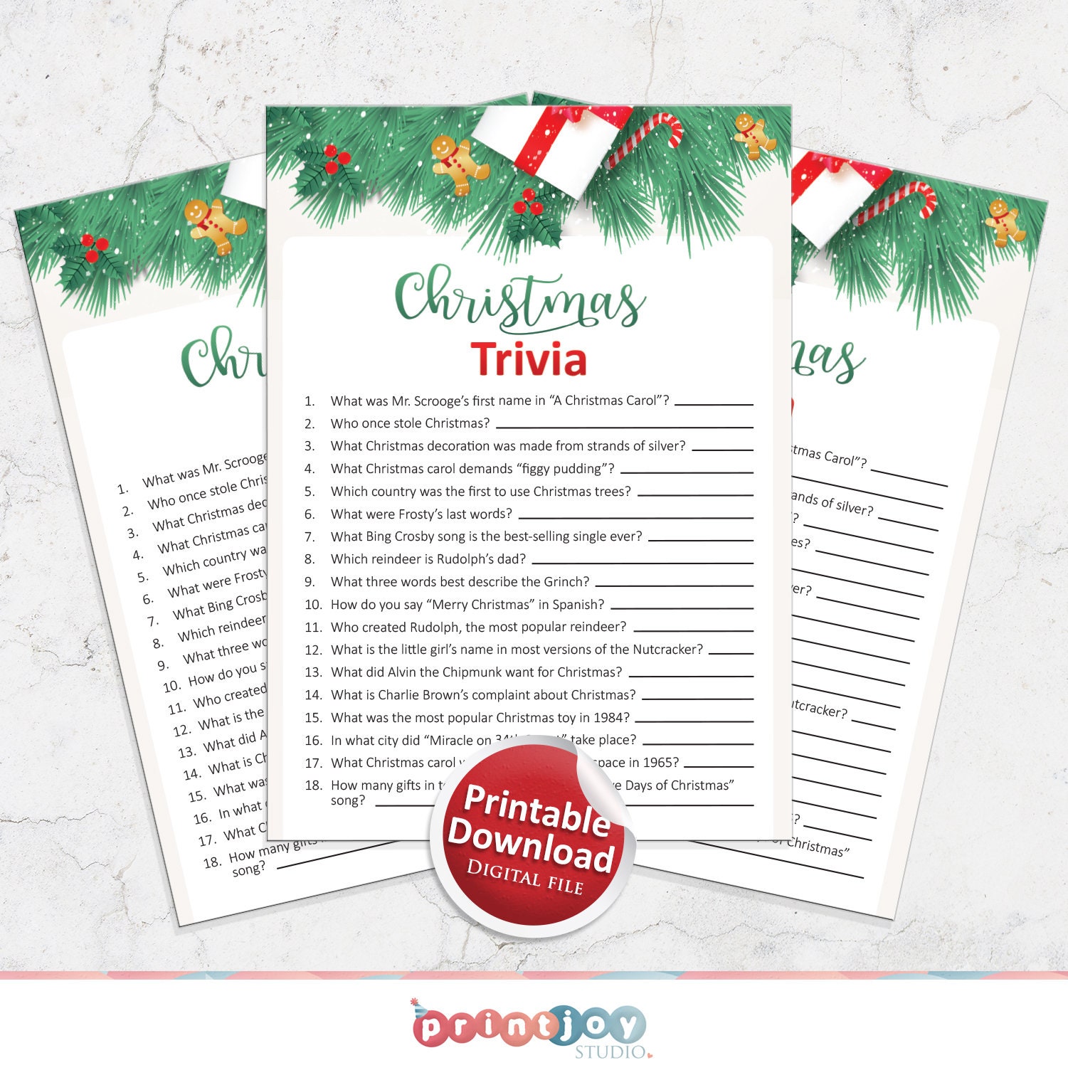 Christmas Trivia Game Christmas games printable Holiday | Etsy