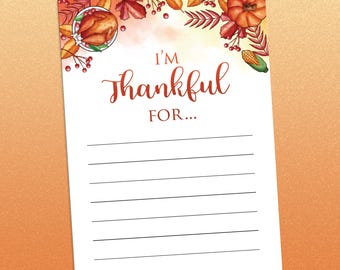 Thankful printable, Gratitude printable,  I'm thankful for, Thanksgiving printables, Grateful printable, Gratitude template