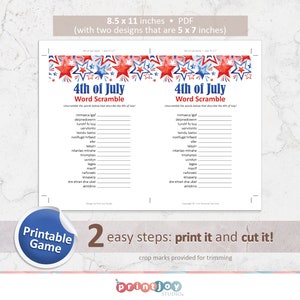 4th of July Printable Game, Fourth of July Party Ideas, Word Scramble ...