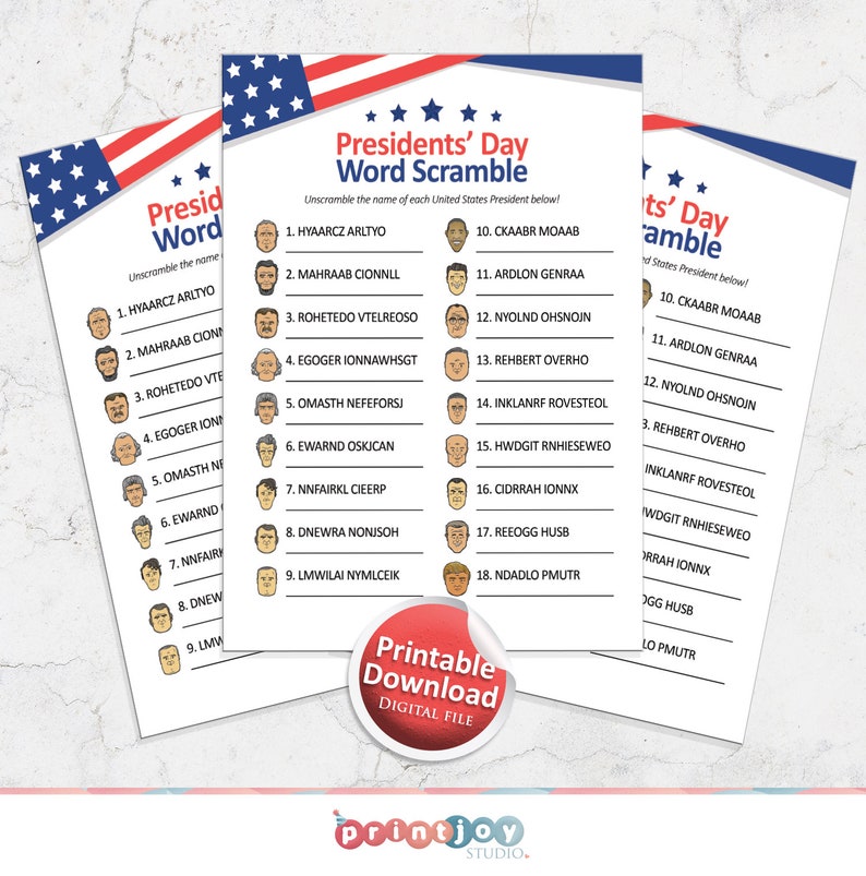 Presidents day game, US presidents game, printable games, adult games, kids games, president learning game, Presidential game image 9