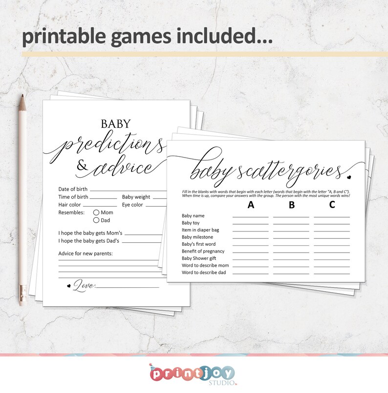 Printable Baby Shower Games Baby Shower Bundle Minimalist Etsy