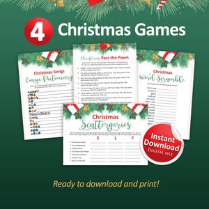 Printable Christmas games bundle, Christmas party games package, Christmas in July, Instant Download