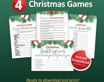 Printable Christmas games bundle, Christmas party games package, Christmas in July, Instant Download