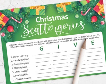 Christmas Scattergories game, Holiday party,  Printable Christmas games, Instant Download
