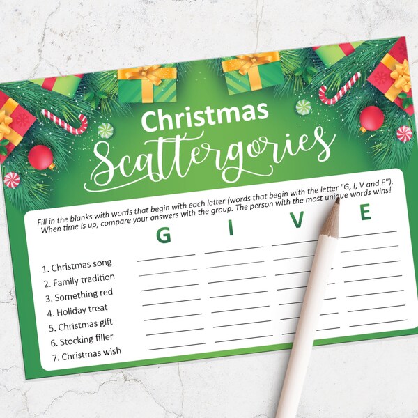 Christmas Scattergories game, Holiday party,  Printable Christmas games, Instant Download