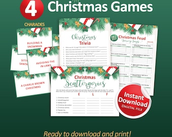 Christmas games, Christmas printables, Christmas games printable, Holiday game bundle, Family Games, Holiday Games, Christmas in July