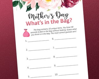 Mother's day whats in the bag game, Printable game, Mom game, Printable Mothers Day games, Party games, Digital download, Fun game, PDF