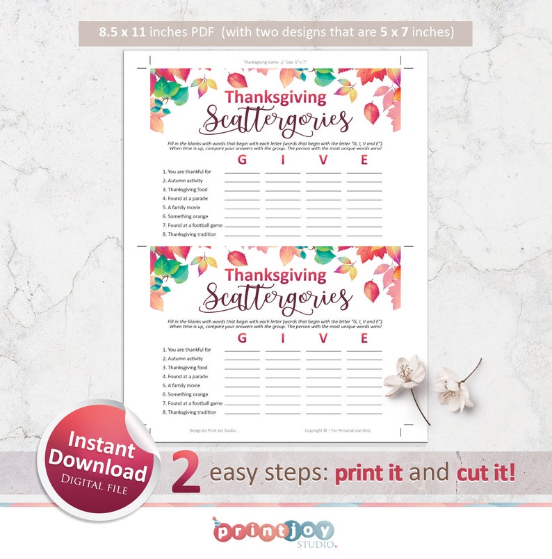 Thanksgiving Games Printable Scattergories Game for | Etsy