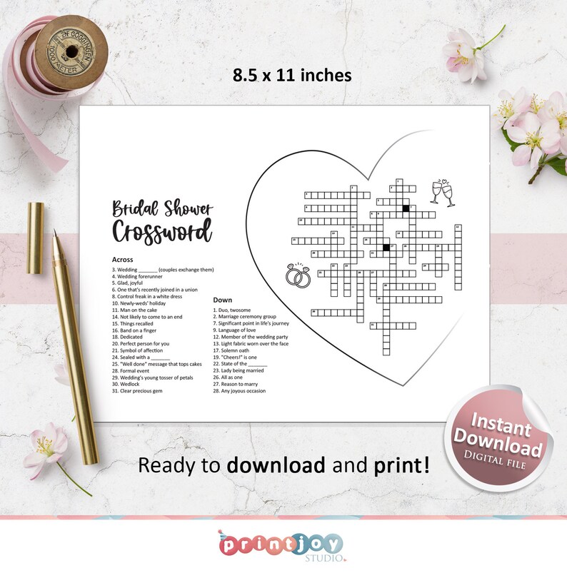 Bridal Games Bridal Shower Crossword Crossword Puzzle Etsy