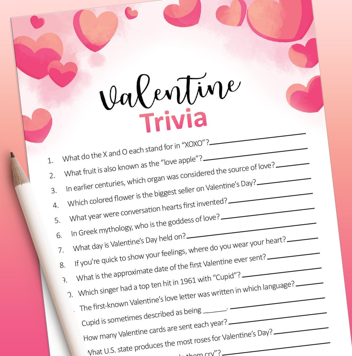 Valentine's Day Trivia game Valentines day games Etsy