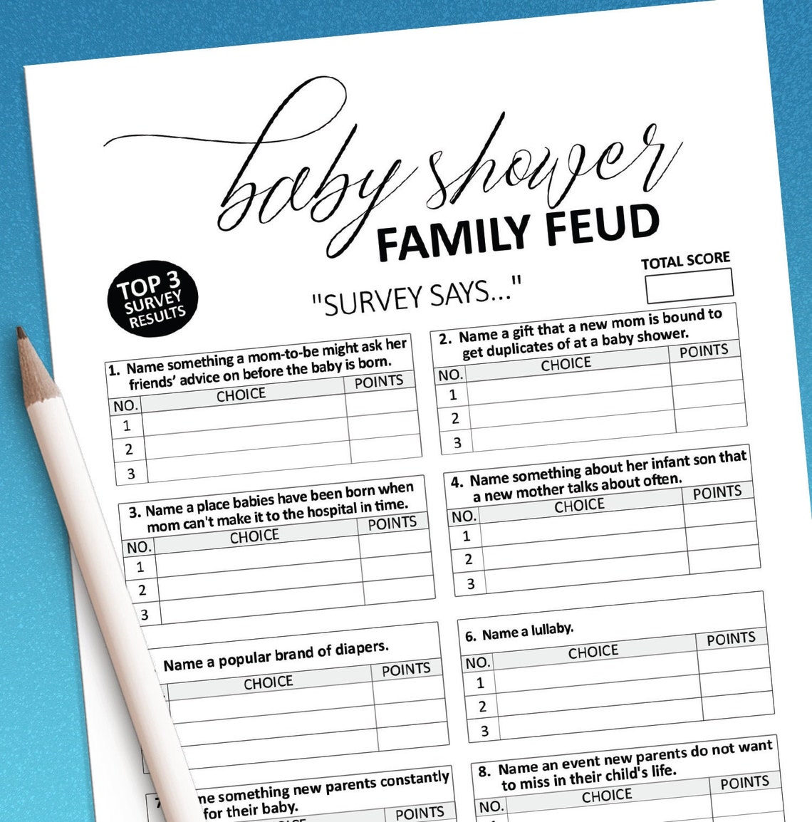 Baby Shower Family Feud Game Baby Shower games Printable | Etsy