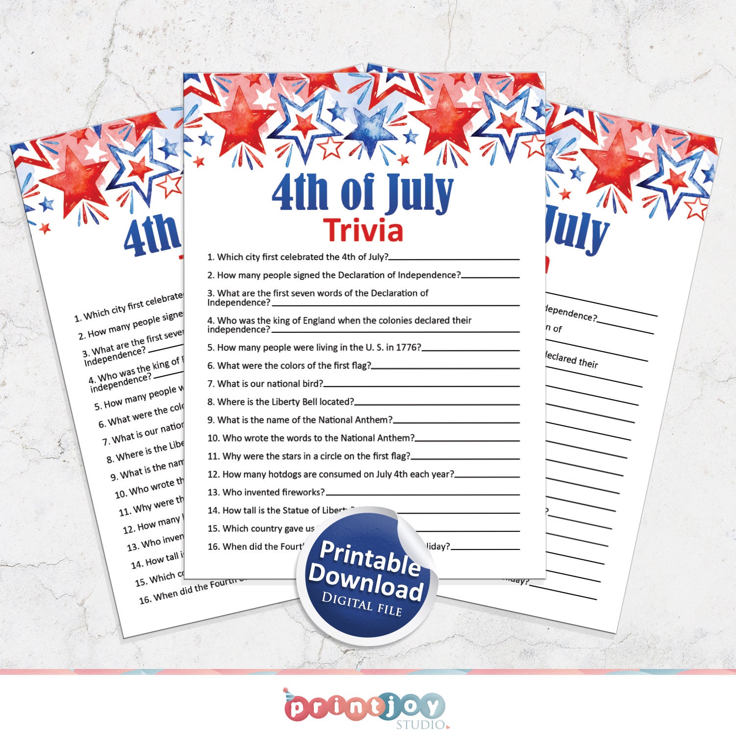 4th of July Printable Game Fourth of July Trivia Game | Etsy