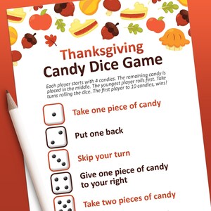 Thanksgiving games, Thanksgiving Candy Dice Game, Thanksgiving printable, Fall games, Printable games, Friendsgiving game, Family games