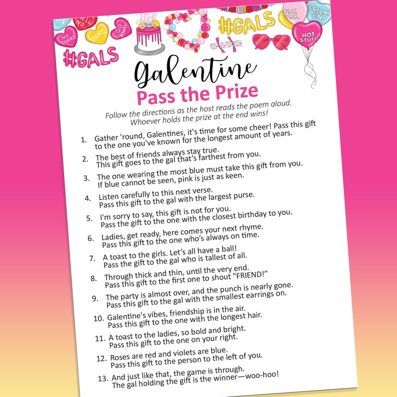Pass the prize, Galentines games download, Pass the gift game, Galentines game, Pass the parcel, Pass the present game, Galentines Day image 1