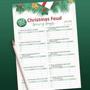 Christmas Feud Game, Christmas in July, Christmas games printable, Holiday party games, Christmas friendly feud, Holiday feud, Family Games