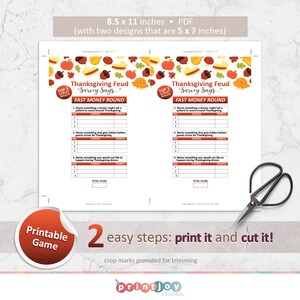 Thanksgiving Family Feud game, Thanksgiving games, Friendsgiving game, Thanksgiving printable image 4