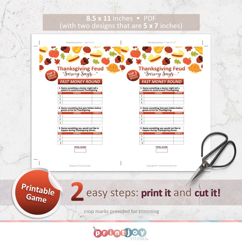 Thanksgiving Family Feud game, Thanksgiving games, Friendsgiving game, Thanksgiving printable image 4